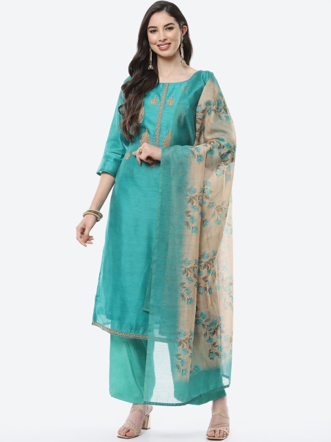 

Meena Bazaar Sea Green & Cream-Coloured Embroidered Unstitched Dress Material