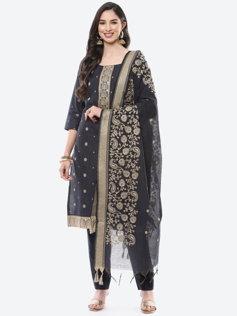 

Meena Bazaar Women Blue & Grey Embroidered Pure Cotton Unstitched Dress Material