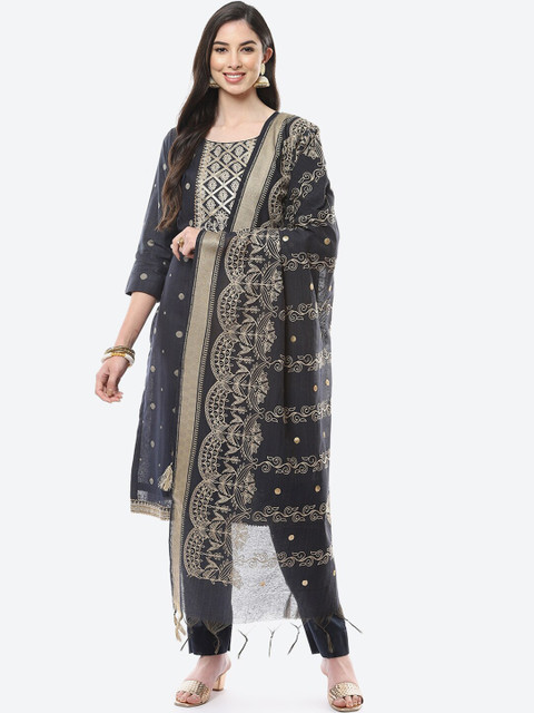 

Meena Bazaar Women Blue & Cream Printed Pure Cotton Unstitched Dress Material