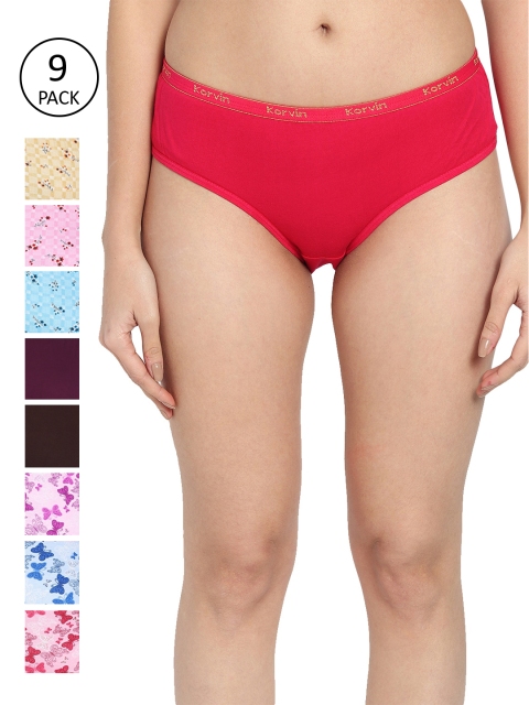 

Fleurt Women Pack of 9 Assorted Pure Cotton Hipster Briefs Fleurt-PT9-36S/M
