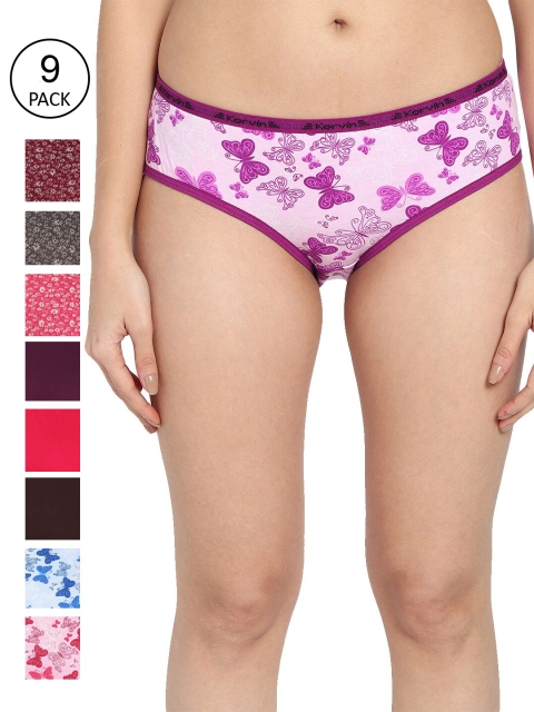 

Fleurt Women Assorted Pack Of 9 Floral printed Pure Cotton Bikini Briefs Fleurt-PT9-34S/M