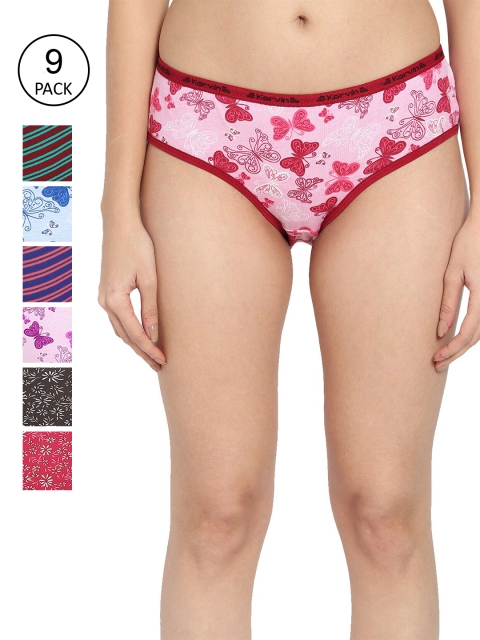 

Fleurt Women Pack Of 9 Assorted Pure Cotton Hipster Briefs