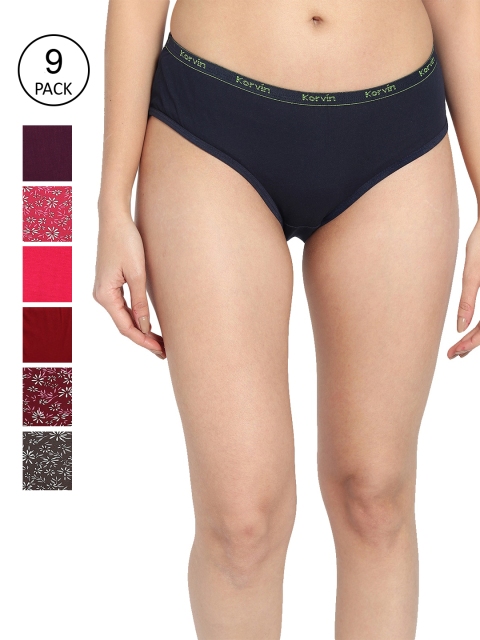 

Fleurt Women Pack Of 9 Assorted Pure Cotton Hipster Briefs