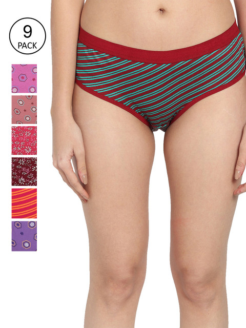 

Fleurt Women Pack Of 9 Assorted Pure Cotton Hipster Briefs Fleurt-PT9-05XXL