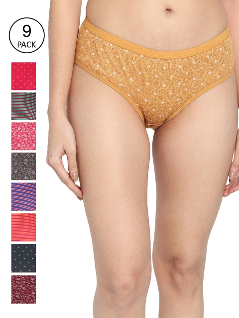 

Fleurt Pack of 9 Women Printed Cotton Hipster Briefs - Fleurt-PT9-11S/M, Assorted