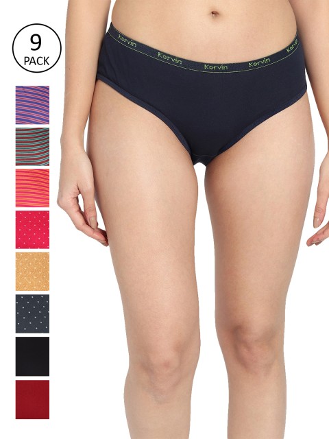 

Fleurt Women Pack Of 9 Assorted Pure Cotton Briefs