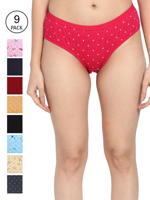 

Fleurt Women Pack of 9 Assorted Pure Cotton Hipster Briefs Fleurt-PT9-40XXL