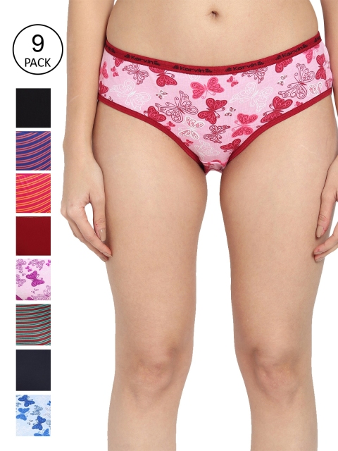 

Fleurt Women Pack Of 9 Assorted Pure Cotton Hipster Briefs