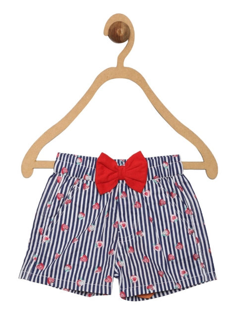 

612 league Girls White Striped Regular Fit Cotton Shorts