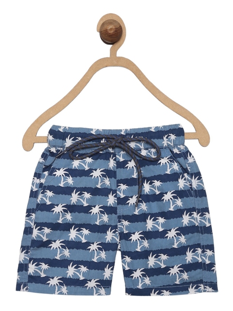 

612 league Boys Navy Blue Striped Printed Shorts