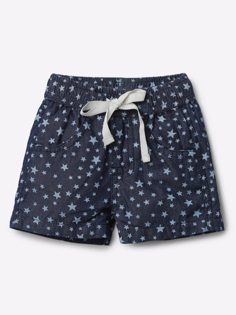 

612 league Girls Navy Blue Printed Denim Shorts