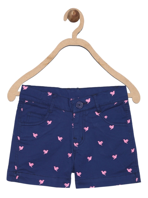 

612 league Girls Navy Blue Printed Shorts