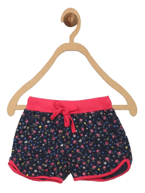 

612 league Girls Navy Blue Floral Printed Cotton Shorts