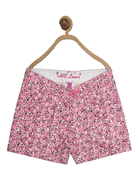 

612 league Girls Peach-Coloured Floral Printed Shorts