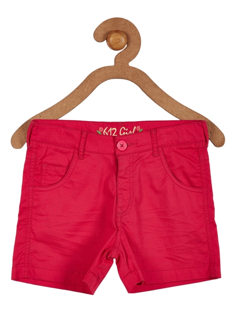 

612 league Girls Fuchsia Pink Solid Regular Fit Cotton Shorts