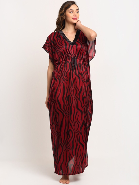 

Sidwa Black Printed Satin Kaftan Maxi Nightdress