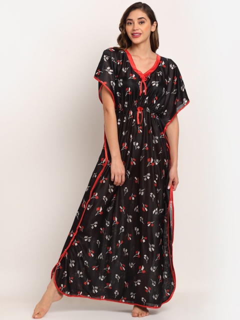 

Sidwa Black & Red Floral Printed Kaftan Maxi Nightdress