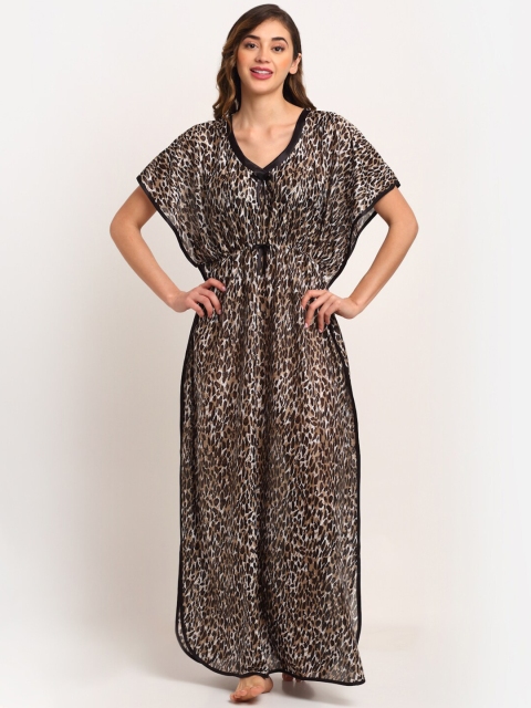 

Sidwa Brown Printed Satin Kaftan Maxi Nightdress