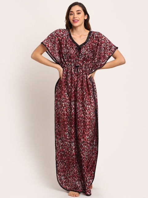 

Sidwa Maroon & Black Animal Printed Kaftan Maxi Nightdress