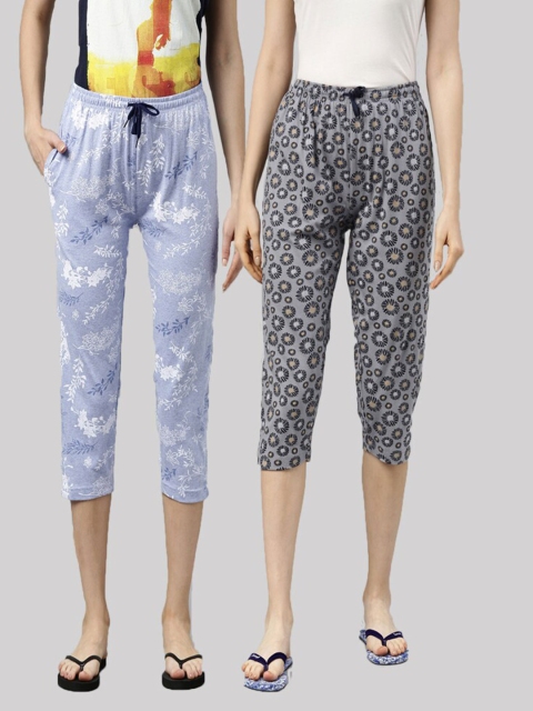 

Kryptic Women Blue & Grey Pack Of 2 Printed Cotton Capris