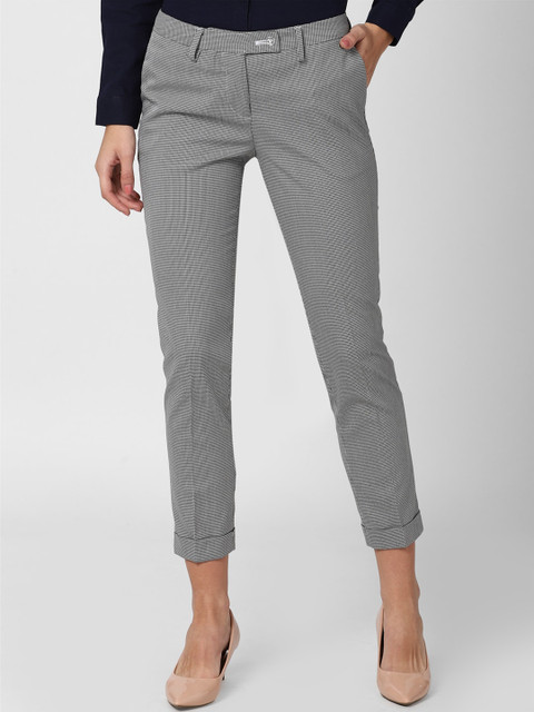 

Van Heusen Woman Women Grey Textured Checked Formal Trousers
