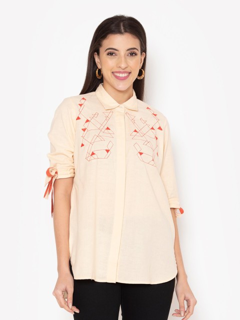 

Ekmatra Beige Abstract Embroidered Cotton Khadi Top