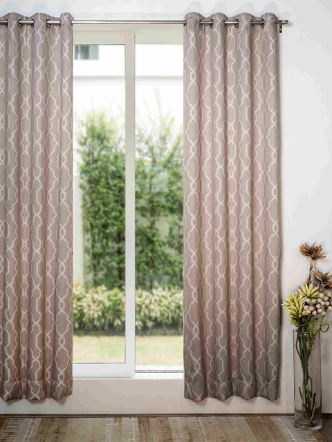 

SHIVANAA HOMES Brown & Pink Geometric Room Darkening Door Curtain