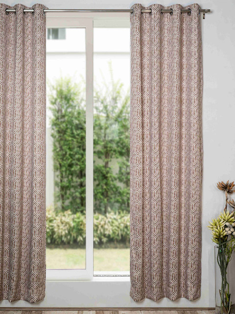 

SHIVANAA HOMES Brown & White Geometric Printed Room Darkening Long Door Curtain