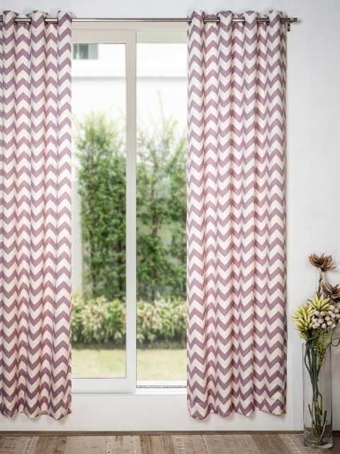

SHIVANAA HOMES Pink & White Geometric Printed Room Darkening Long Door Curtain