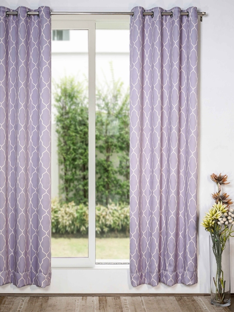 

SHIVANAA HOMES Purple & Cream Geometric Printed Room Darkening Door Curtain