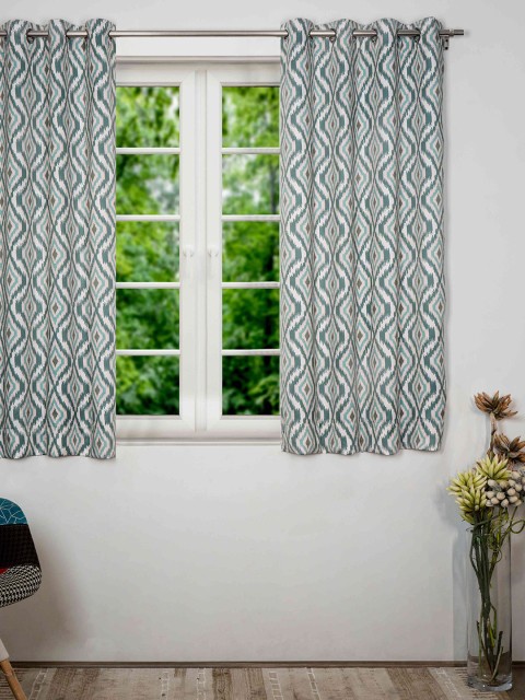 

SHIVANAA HOMES Off White & Blue Set Of 1 Ethnic Motifs Room Darkening Window Curtain