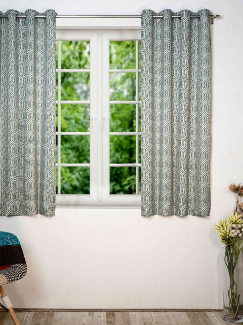 

SHIVANAA HOMES Green & White Geometric Room Darkening Window Curtain