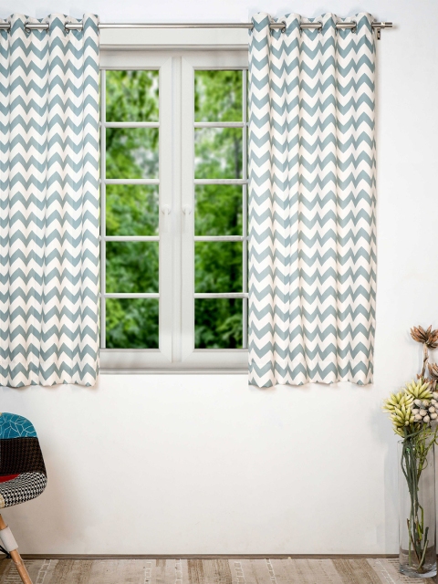 

SHIVANAA HOMES Green & White Geometric Printed Room Darkening Window Curtain