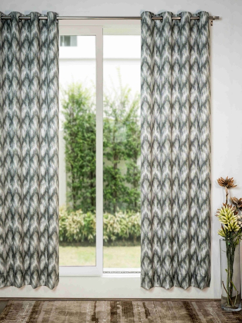 

SHIVANAA HOMES Grey & White Geometric Room Darkening Long Door Curtain
