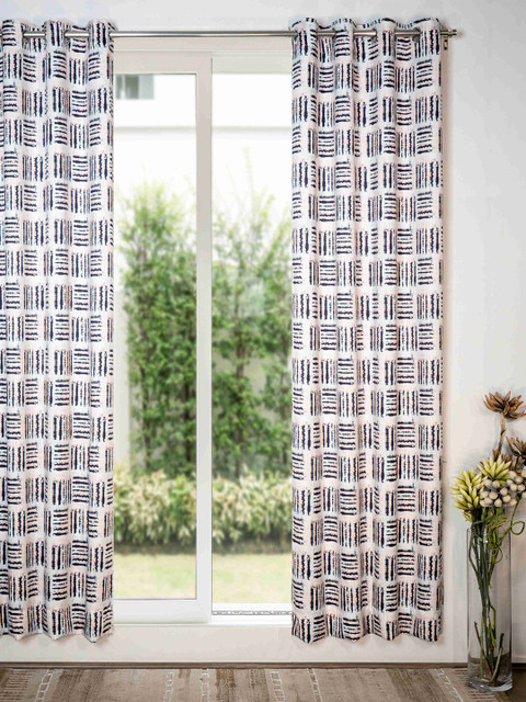 

SHIVANAA HOMES White & Navy Blue Printed Room Darkening Door Curtain