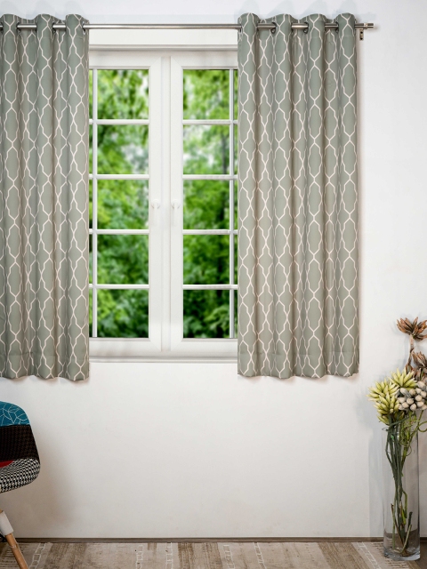 

SHIVANAA HOMES Green & Cream Geometric Printed Room Darkening Window Curtain