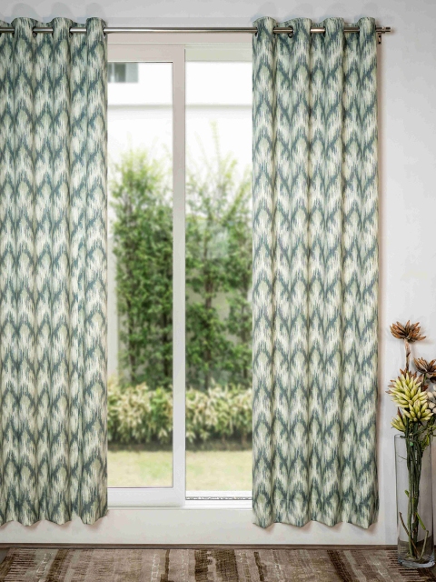 

SHIVANAA HOMES Green & Cream-Coloured Set Of 1 Room Darkening Long Door Curtain