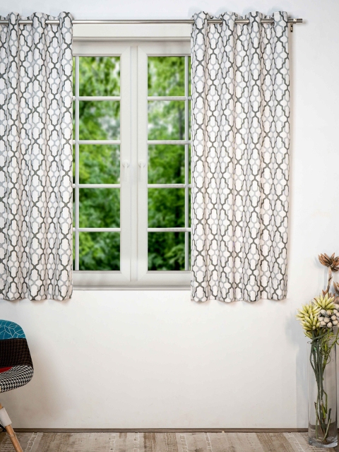 

SHIVANAA HOMES White & Grey Geometric Printed Room Darkening Window Curtain