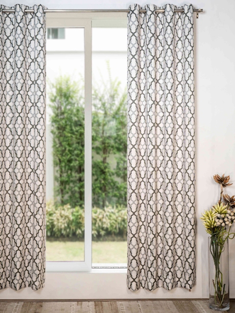 

SHIVANAA HOMES White & Black Set Of 1 Room Darkening Door Curtain