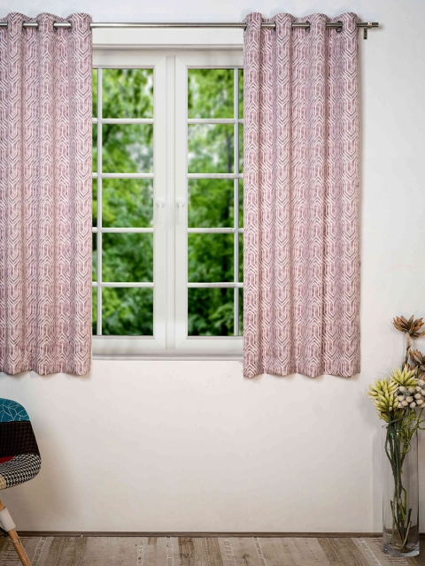 

SHIVANAA HOMES Brown & Cream-Coloured Geometric Printed Room Darkening Window Curtain