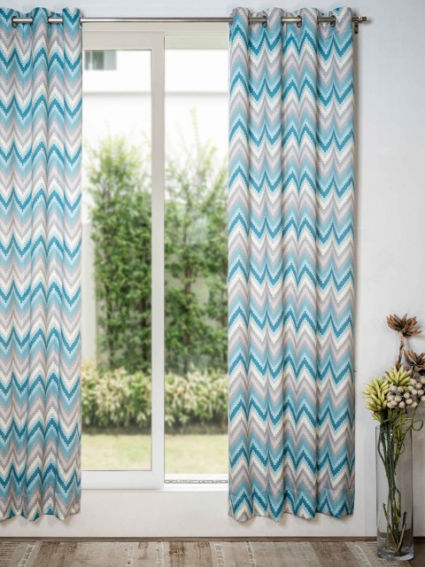 

SHIVANAA HOMES Blue & White Geometric Room Darkening Long Door Curtain