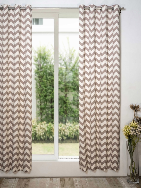 

SHIVANAA HOMES Grey & White Set Of 1Room Darkening Door Curtain