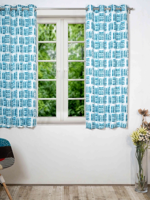 

SHIVANAA HOMES Blue & White Room Darkening Window Curtain