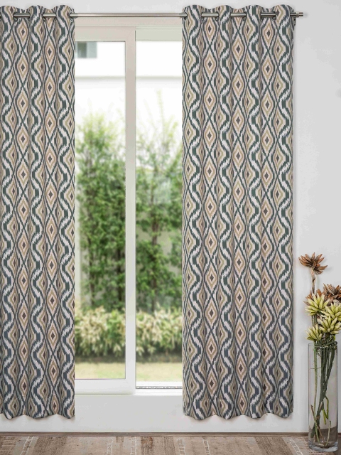 

SHIVANAA HOMES Green & Beige Abstract Room Darkening Single Door Curtain