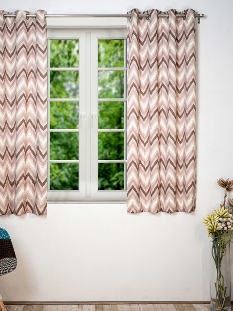 

SHIVANAA HOMES Brown & Pink Geometric Printed Room Darkening Window Curtain