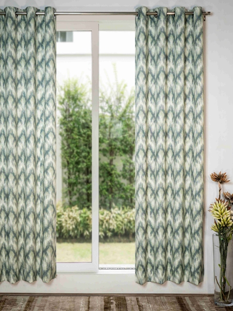 

SHIVANAA HOMES Green & Cream-Coloured Abstract Room Darkening Door Curtain
