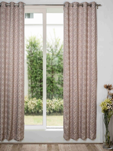 

SHIVANAA HOMES Brown & Off-White Geometric Room Darkening Single Door Curtain