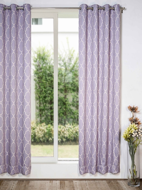 

SHIVANAA HOMES Purple & Off White Geometric Printed Room Darkening Long Door Curtain