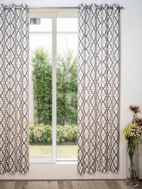 

SHIVANAA HOMES White & Grey Geometric Printed Room Darkening Long Door Curtain