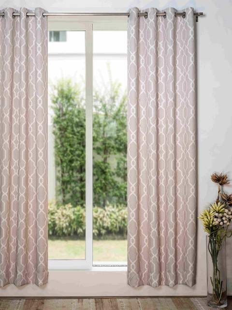 

SHIVANAA HOMES Grey & Cream Geometric Room Darkening Long Door Curtain